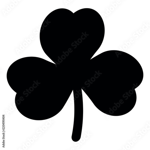 Shamrock silhouette symbol icon shape, vector illustration of black and white three leaf cloverleaf isolated on white.