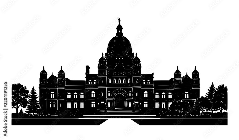 Obraz premium Vintage Legislative Assembly British Columbia Parliament Landmark Silhouette Vector