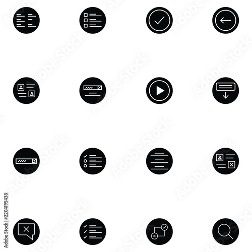 Black and White Navigation and Media Control Interface Icon Set