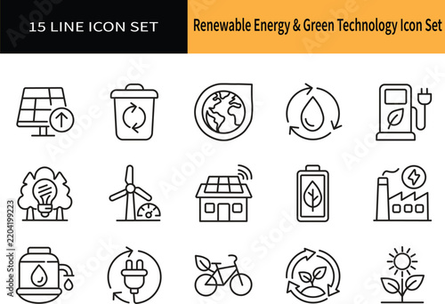 Energy and ecology line icon set, sustainable development and green power symbols, vector illustration, icon set renewable energy