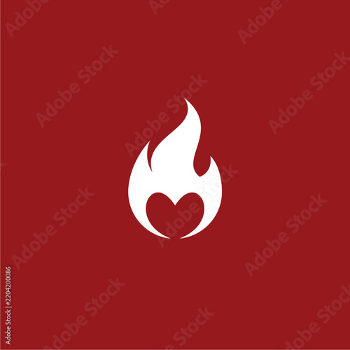 Love Fire Logo Design. Fire Heart Icon Vector 