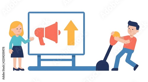 Teamwork concept with people presenting a growth chart on a computer screen