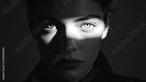 Intense Black and White Portrait with Dramatic Lighting