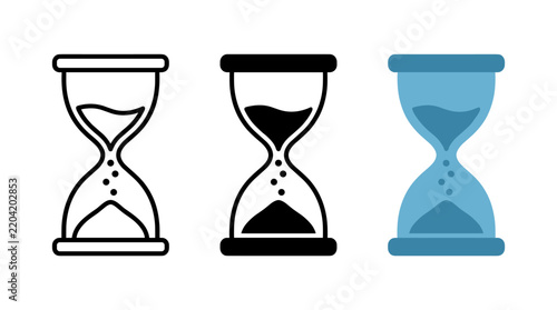 Three hourglass timer icons displaying time passing in different styles