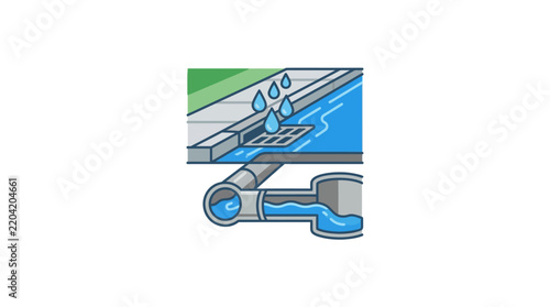 Storm Drain System Illustration Showing Water Flow.