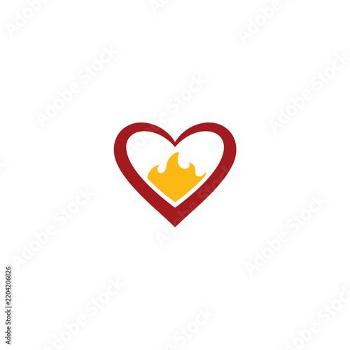 Love Fire Logo Design. Fire Heart Icon Vector 