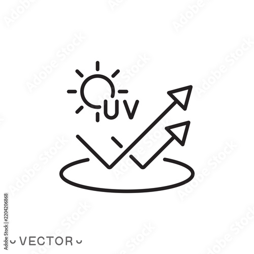 sun protection surface line icon, UV protection, solar shield, heat protection, sunlight barrier and protective coating concept. thin line symbol isolated on white background, eps 10 vector