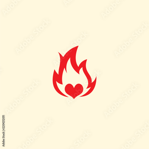 Love Fire Logo Design. Fire Heart Icon Vector 