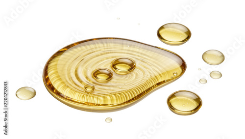 Golden viscous liquid drops with concentric ripples, isolated on transparent background