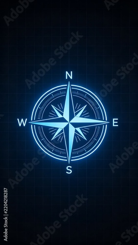 Glowing Blue Compass Rose on Digital Background