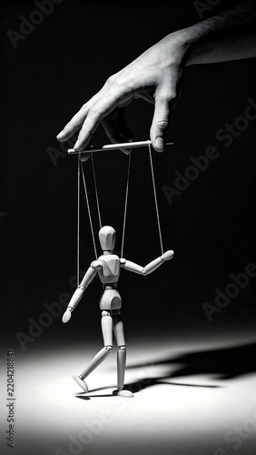 Puppet Controlled by Hand - Black and White Conceptual Image