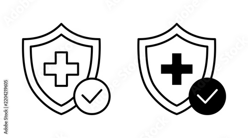 Medical shield line icon health insurance concept.