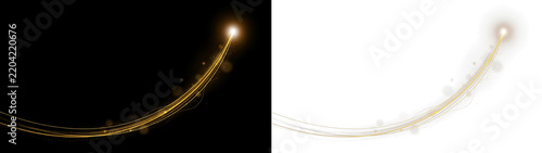 Magical glowing golden stardust trail vector element magic light sweep curves for glowing sparkling effect isolated on transparent background