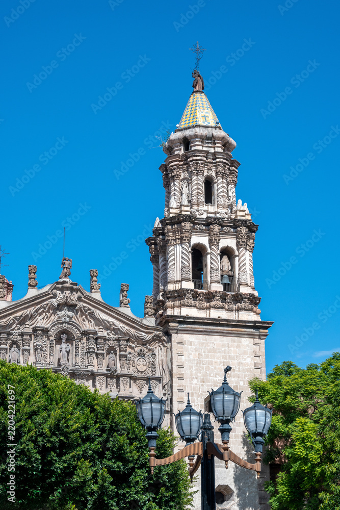 Fototapeta premium San luis potosi colonial baroque church tower architecture