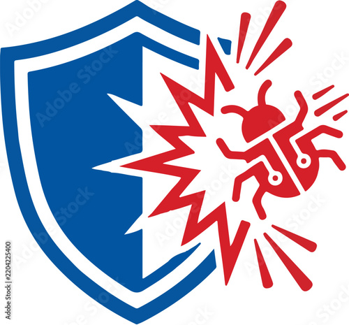 Security Shield Blocking Malware Bug Icon for Cyber Threat Defense