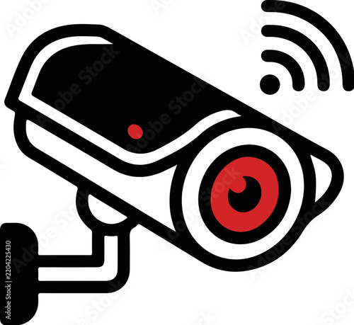 Surveillance Camera Icon with Wireless Signals for Smart CCTV Monitoring