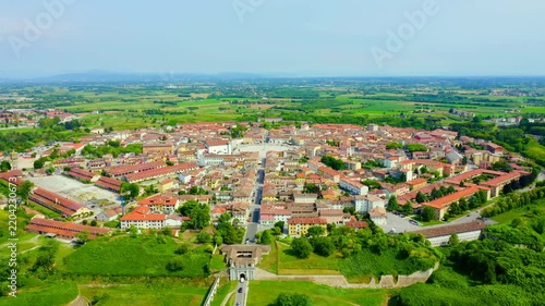 Palmanova, Udine, Italy. An exemplary fortification project of its time was laid down in 1593. Drone footage