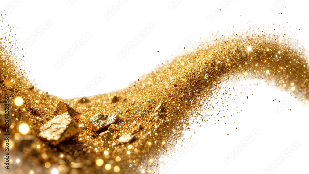 Fototapeta premium Golden sand and sparkling glitter dust, isolated on transparent background