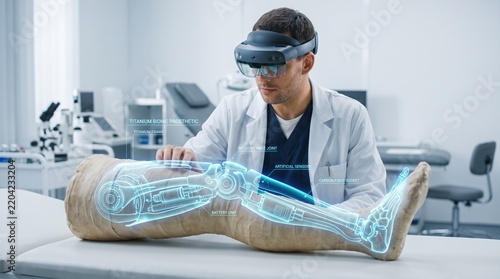 Biomedical Engineer Designing Bionic Prosthetic in AR