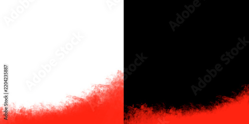 Red colored smoke cloud at bottom on transparent and black backgrounds for effects.