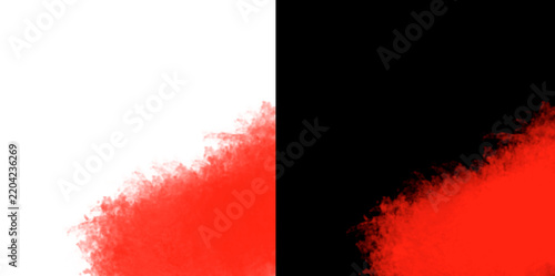 Red colored smoke cloud rising on transparent and black backgrounds for abstract effects.