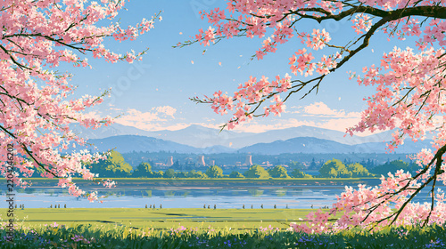 桜と川の春の風景