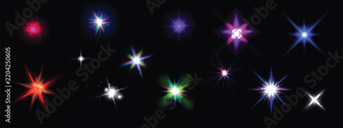 Colorful Starburst Light Effects on Black Background