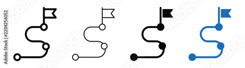 Roadmap vector icon set with checkpoints and flags representing project milestones, goals, and business strategy