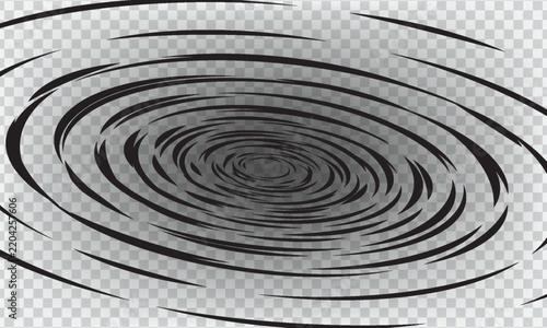 Abstract Black Spiral Swirl on Transparent Background,Dynamic Circular Spiral Line Pattern with Transparent Background,Monochrome Abstract Vortex Spiral Design