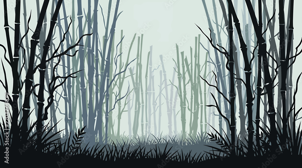 Obraz premium Bamboo Forest Silhouette Background for Zen Design and Nature Projects
