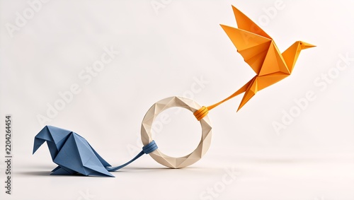 Bipolar mood swings concept with flying and grounded origami birds