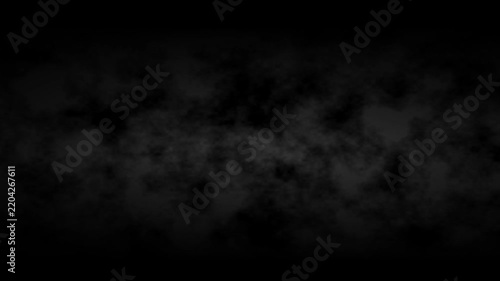 Realistic dark black smoke and fog cloud overlay animation loop on dark background