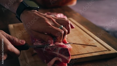 Seasoned Pork Belly Pieces on Wooden Cutting Board