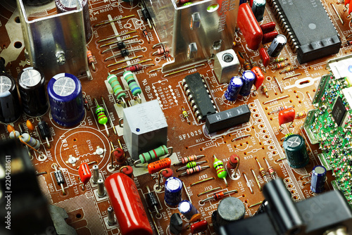 Obraz na plátně Complex electronics hardware fills printed circuit board, featuring colorful res