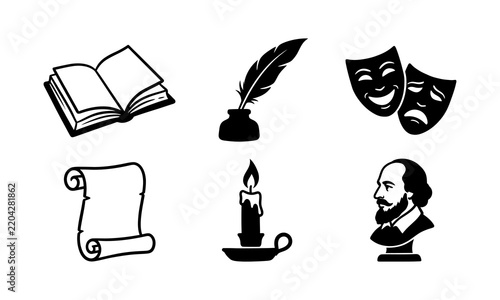 Vintage Literature And History Black Silhouette Icons Set Vector Illustration
