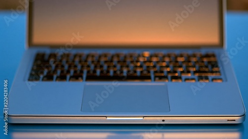 Close-up view of a modern laptop keyboard with a sleek design and backlit keys.