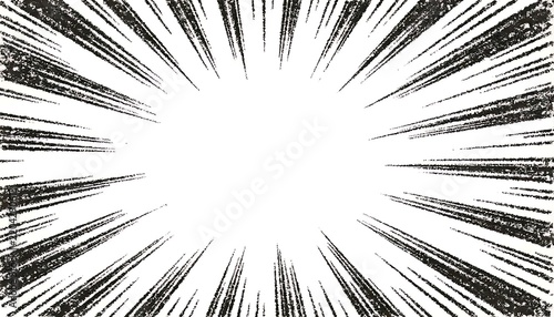 Black and white speed lines background for dynamic comic book action scenes and impact effects.