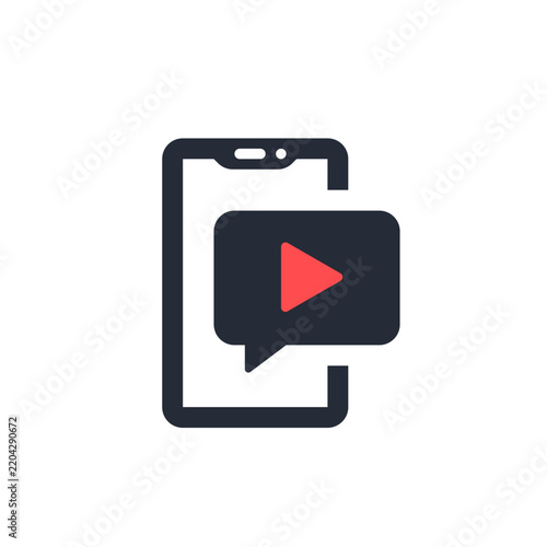 Mobile Video Notification Icon With Play Message Bubble