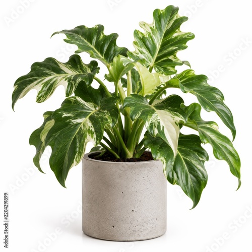 Indoor Plant in a Concrete Pot With Green and White Leaves