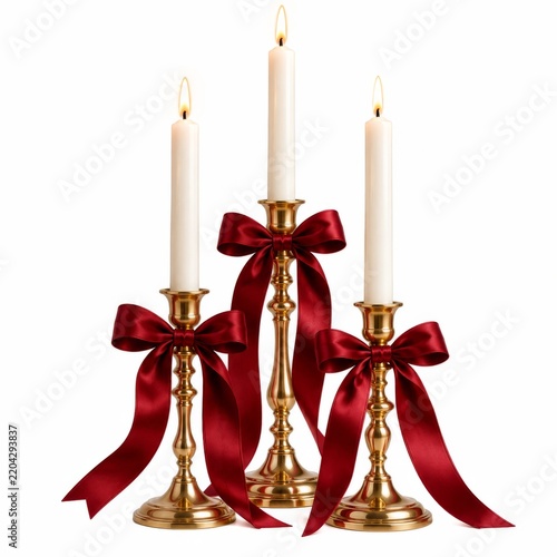 Candles on Golden Holders With Red Ribbons for a Special Event
