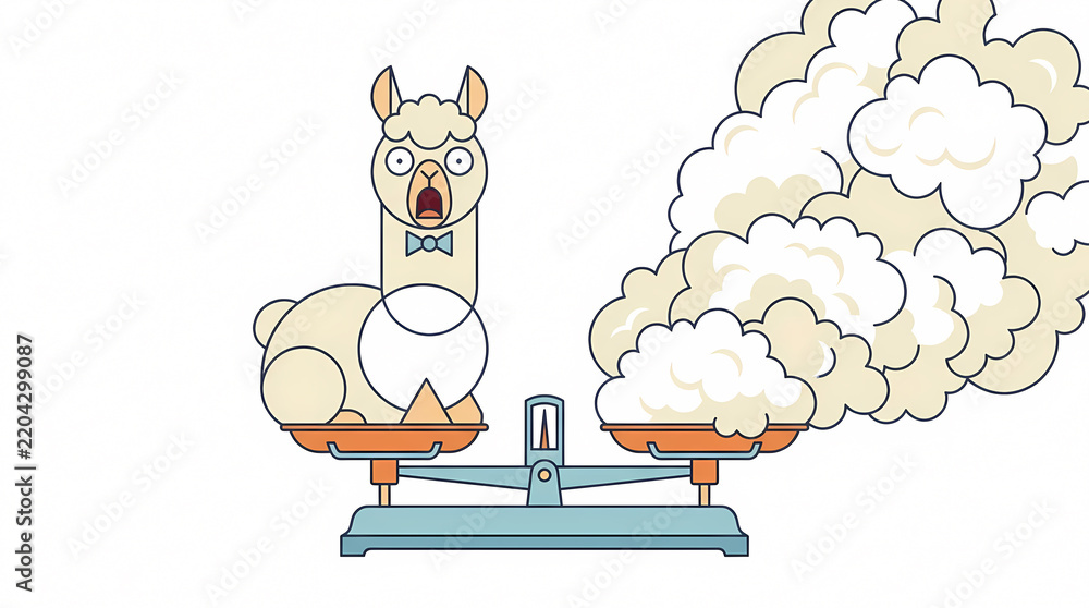 Fototapeta premium Alpaca and wool on scale isolated on transparent background vector illustration