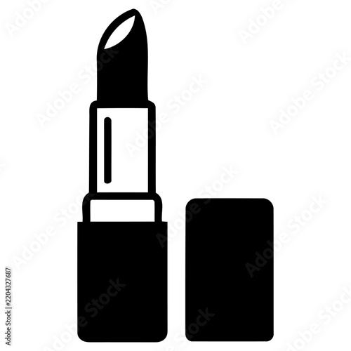 Obraz na plátně Black silhouette icon of an open lipstick tube with its cap placed beside the ba