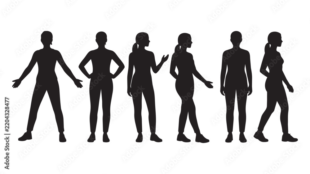Obraz premium Five Female Silhouettes in Different Standing Poses