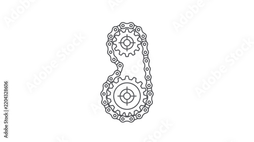 Sleek Black and White Gear Chain Mechanism for Industrial or Mechanical Design Projects with high quality professional line art symbols for modern creative design and digital branding projects