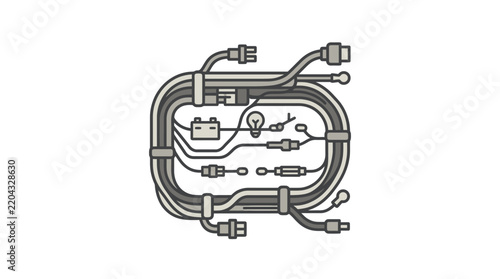Elegant Minimalist Black and White Wiring Diagram of Car Fuse Box with Connectors and Symbols with high quality professional line art symbols for modern creative design and digital branding projects