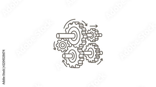 Professional Line Drawing of Interconnected Gears and Mechanical Cogs in Monochrome for Engineering and Technology Use