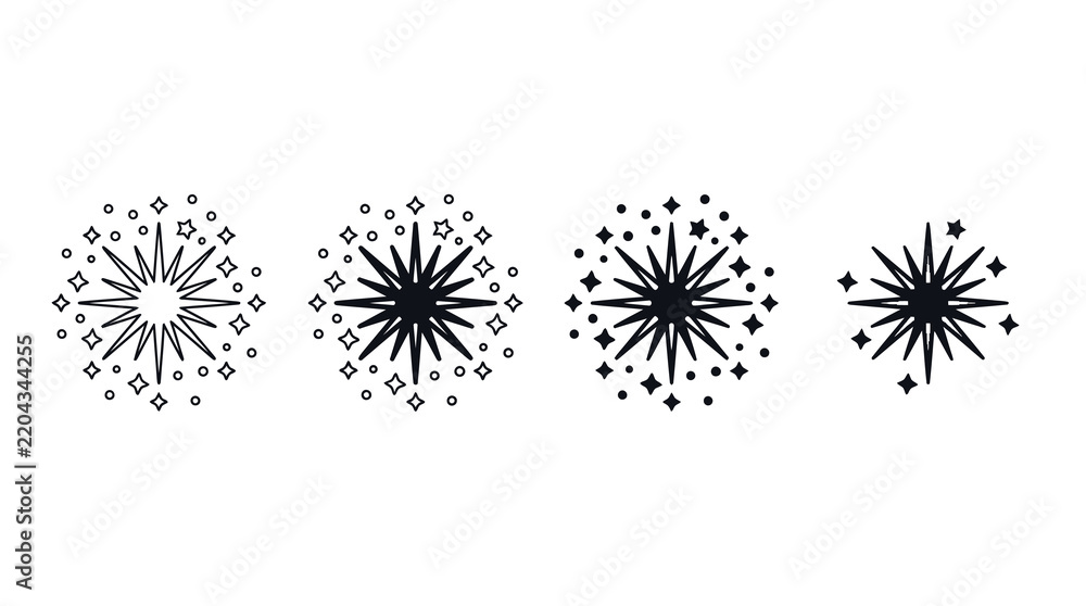Obraz premium Decorative star burst vector graphic illustration featuring modern minimal black icon design elements for creative digital projects