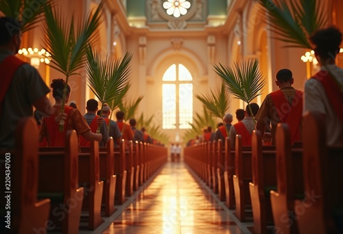 Joyful Palm Frond Ritual March Unfolding in Majestic Church’s Aisle