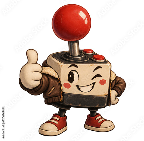 Cute Retro Gaming Joystick Character Thumbs Up on Transparent Background
