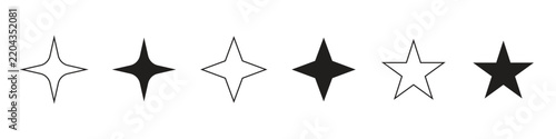 Collection of black four point star and sparkle icons for digital design